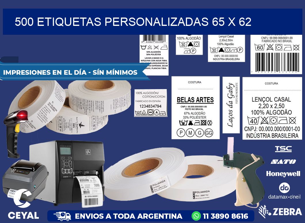 500 ETIQUETAS PERSONALIZADAS 65 x 62
