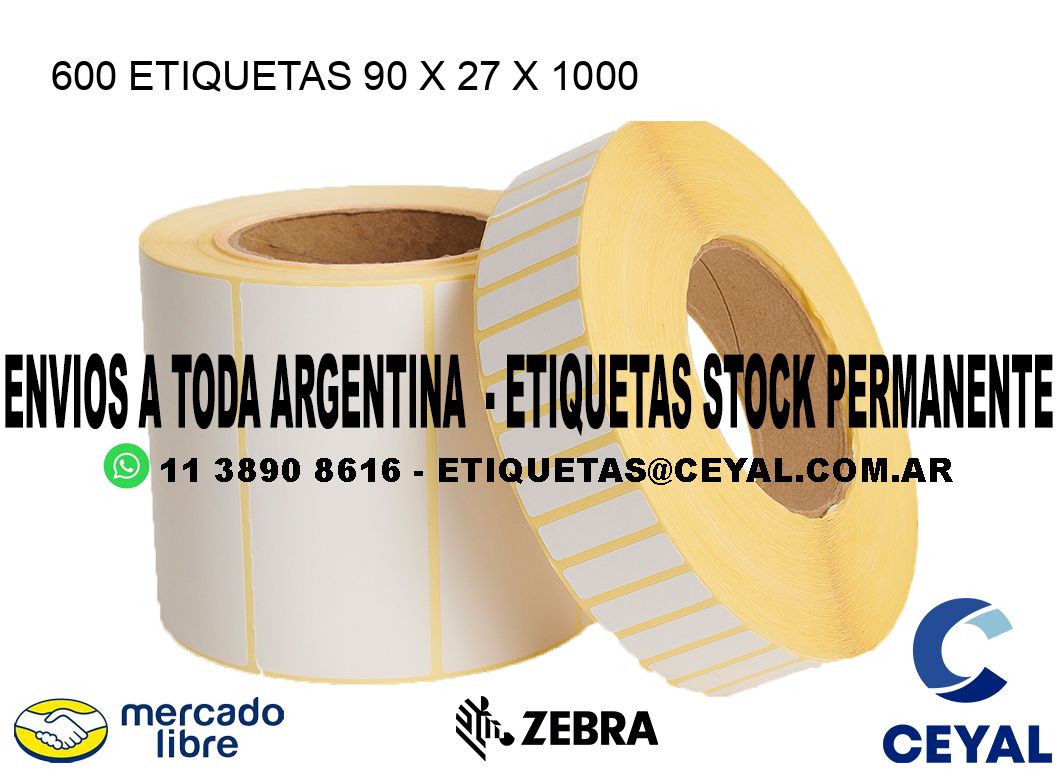 600 ETIQUETAS 90 x 27 x 1000