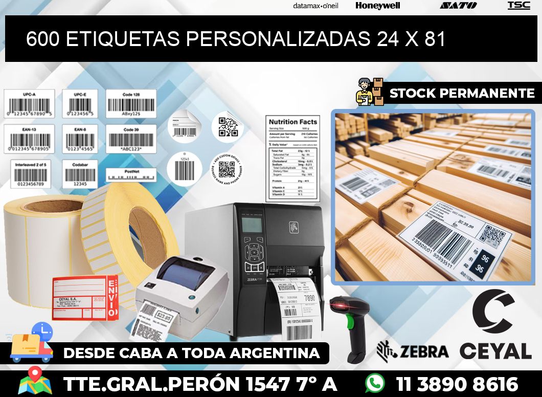 600 ETIQUETAS PERSONALIZADAS 24 x 81