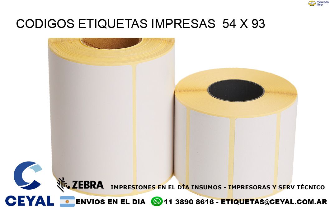 CODIGOS ETIQUETAS IMPRESAS  54 x 93