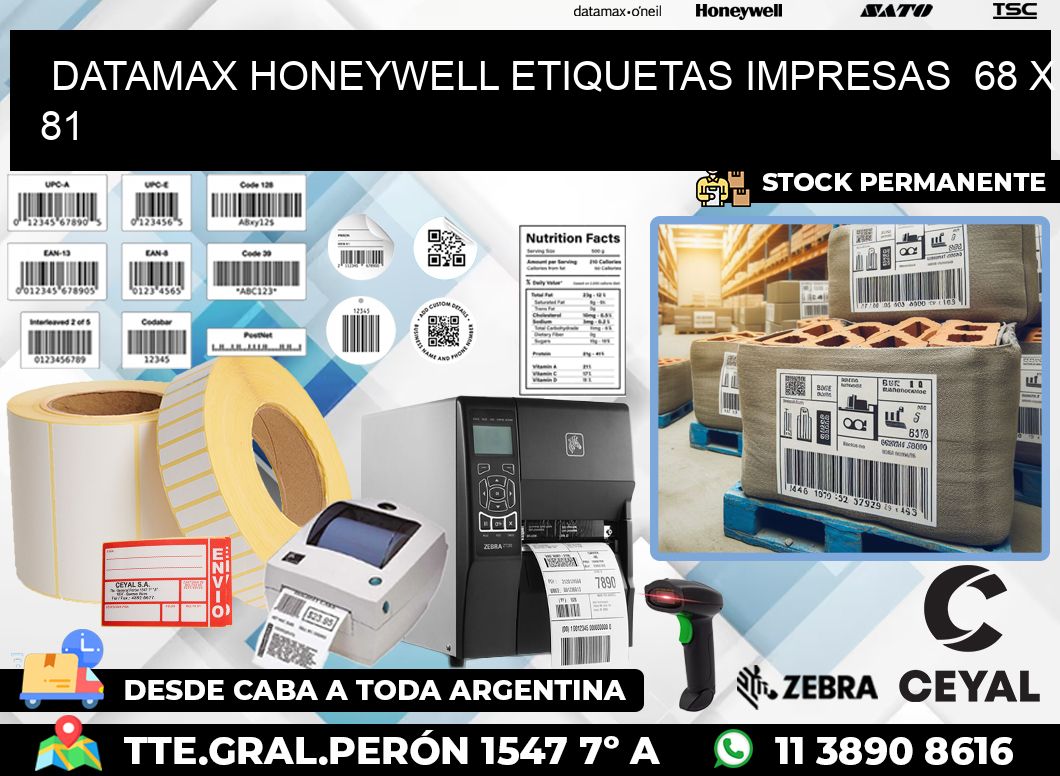 DATAMAX HONEYWELL ETIQUETAS IMPRESAS  68 x 81