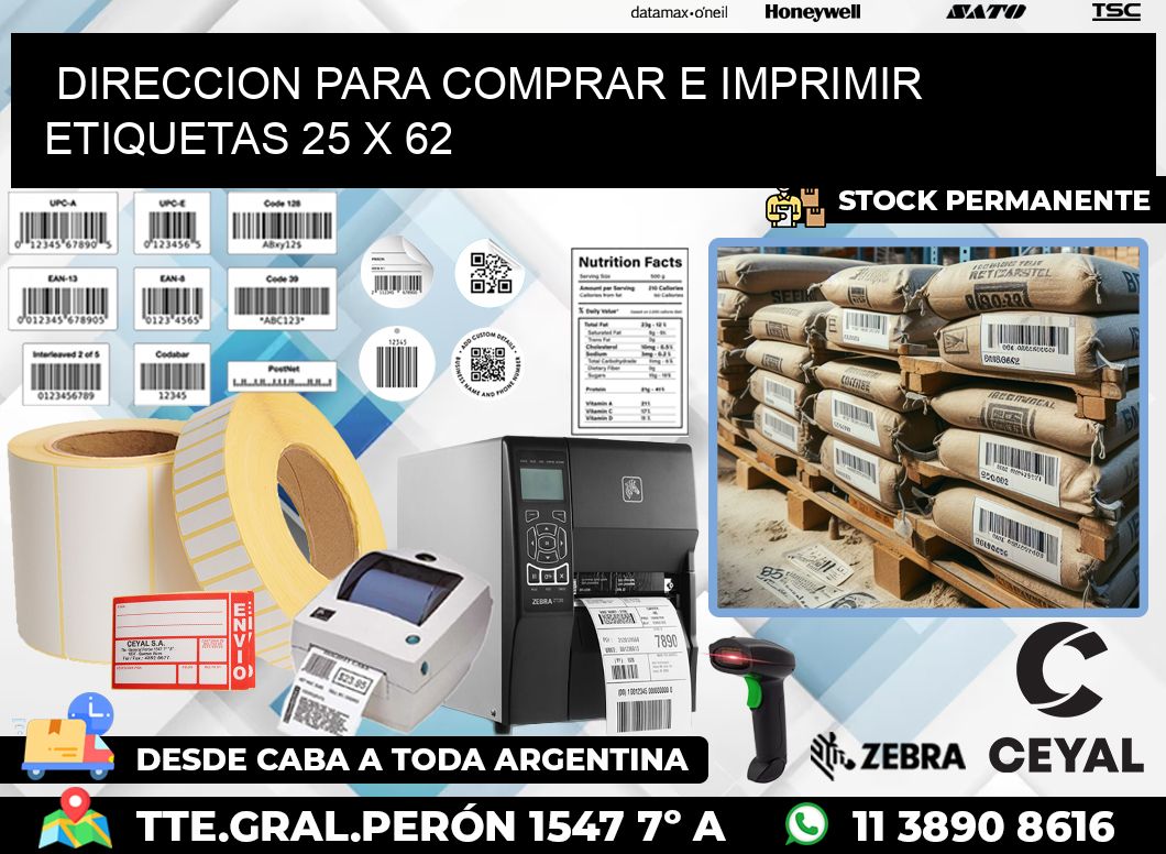 DIRECCION PARA COMPRAR E IMPRIMIR ETIQUETAS 25 x 62