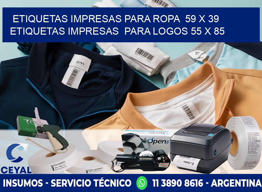ETIQUETAS IMPRESAS PARA ROPA  59 x 39 ETIQUETAS IMPRESAS  PARA LOGOS 55 x 85