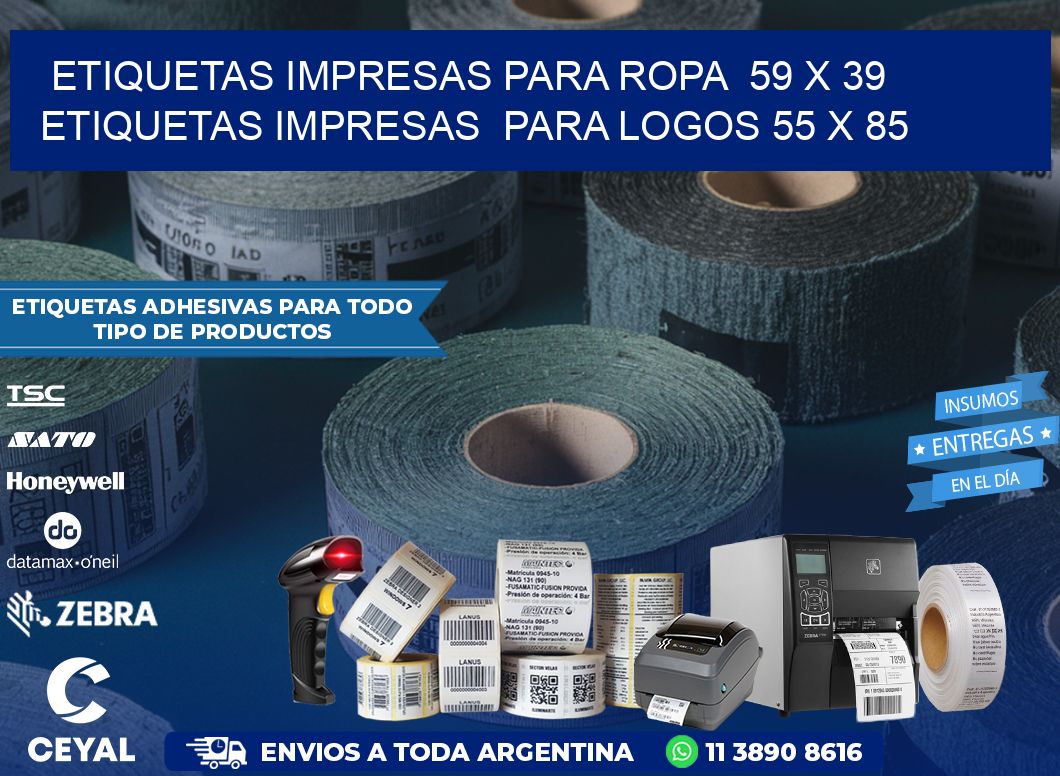 ETIQUETAS IMPRESAS PARA ROPA  59 x 39 ETIQUETAS IMPRESAS  PARA LOGOS 55 x 85