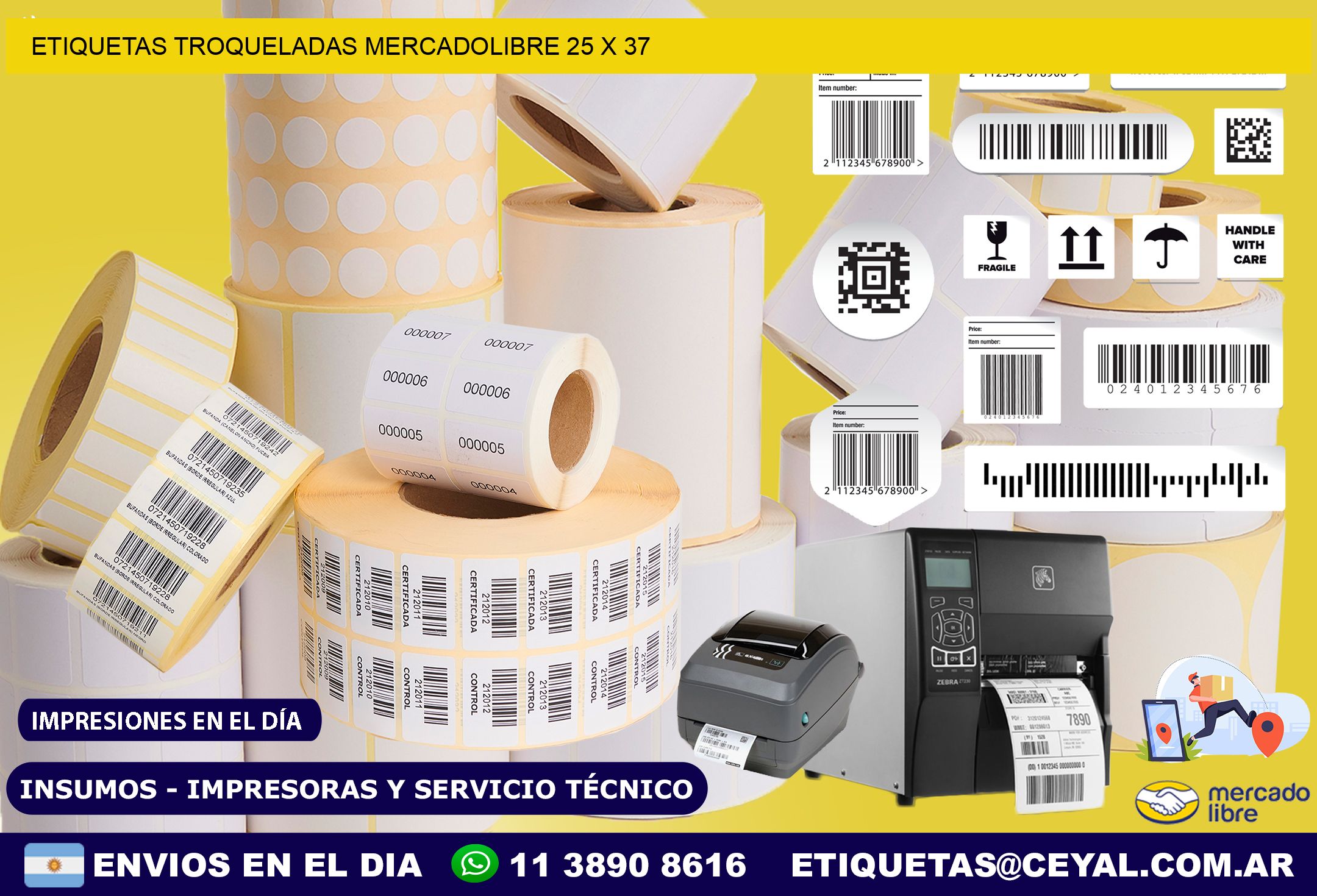 ETIQUETAS TROQUELADAS MERCADOLIBRE 25 x 37