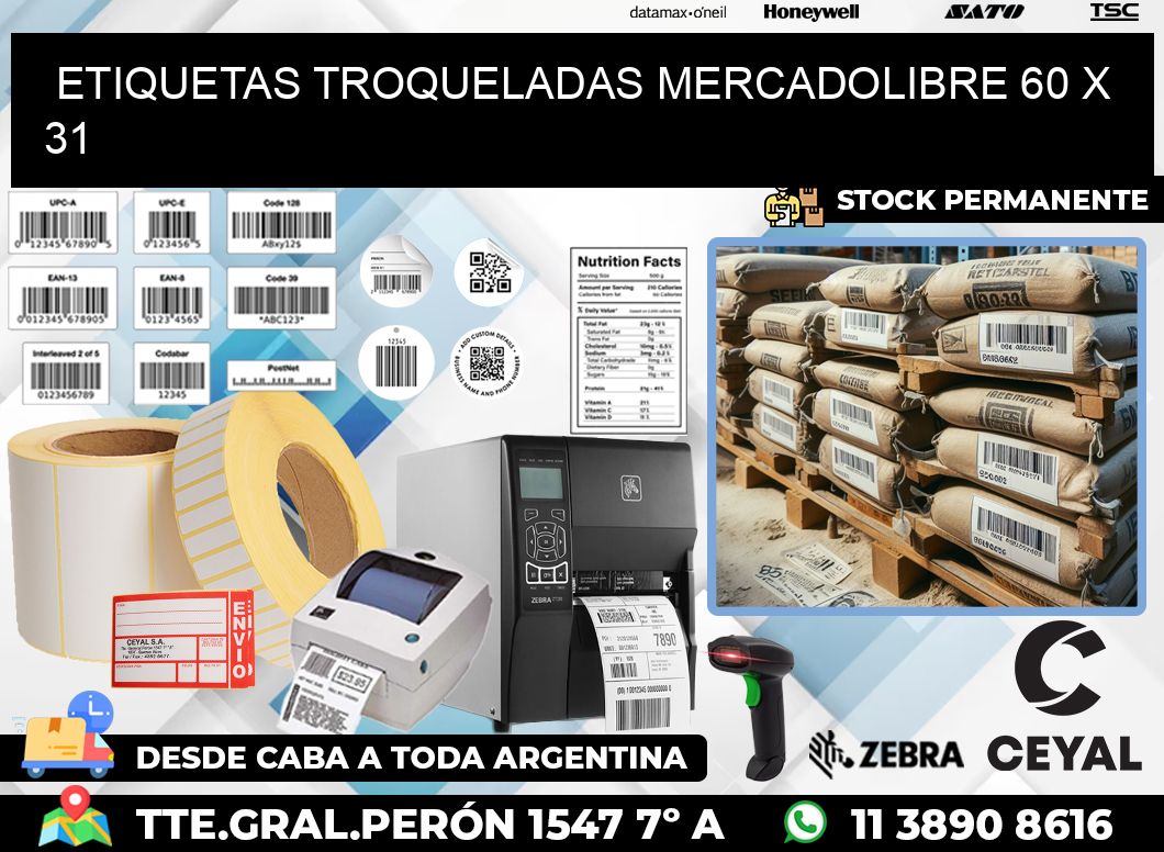 ETIQUETAS TROQUELADAS MERCADOLIBRE 60 x 31