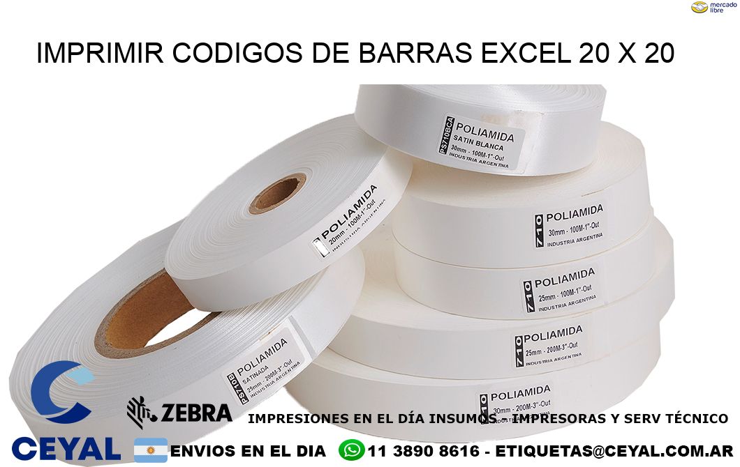 IMPRIMIR CODIGOS DE BARRAS EXCEL 20 x 20