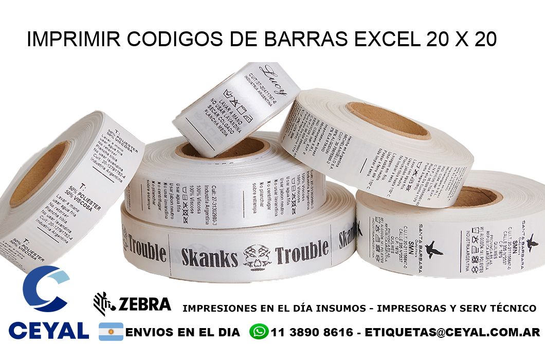 IMPRIMIR CODIGOS DE BARRAS EXCEL 20 x 20