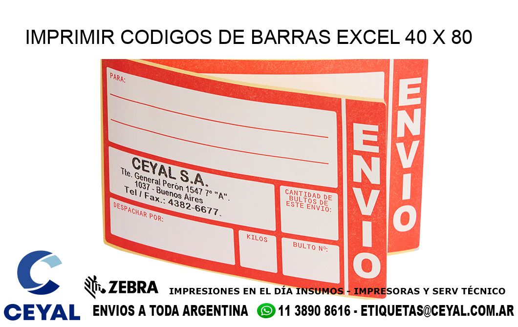 IMPRIMIR CODIGOS DE BARRAS EXCEL 40 x 80