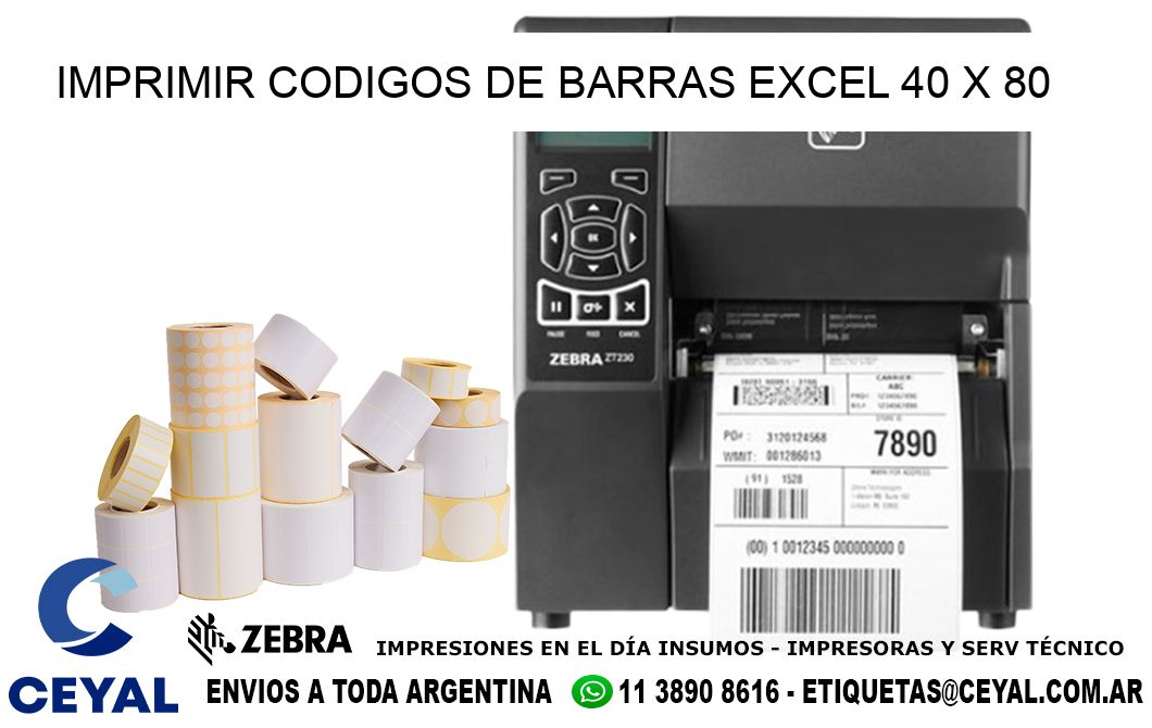 IMPRIMIR CODIGOS DE BARRAS EXCEL 40 x 80