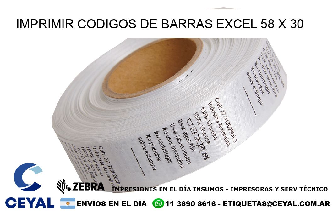 IMPRIMIR CODIGOS DE BARRAS EXCEL 58 x 30