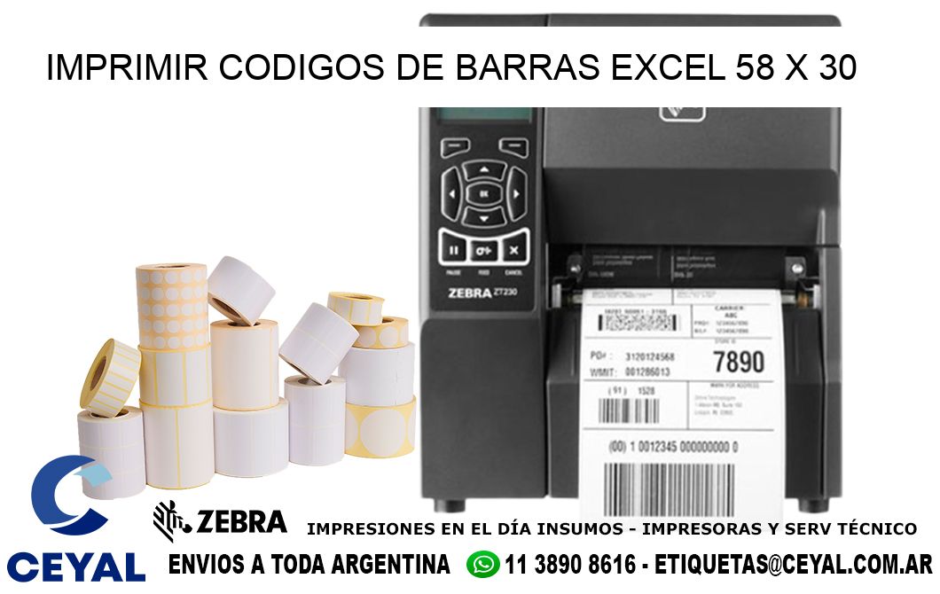 IMPRIMIR CODIGOS DE BARRAS EXCEL 58 x 30