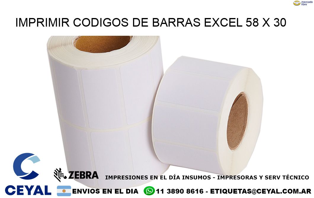 IMPRIMIR CODIGOS DE BARRAS EXCEL 58 x 30