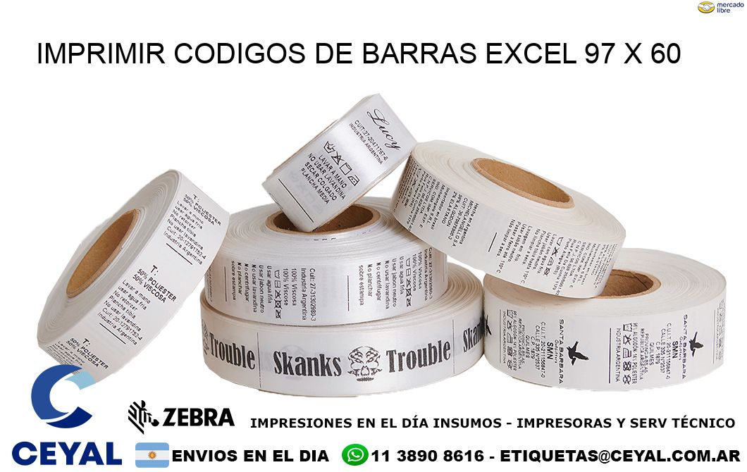 IMPRIMIR CODIGOS DE BARRAS EXCEL 97 x 60