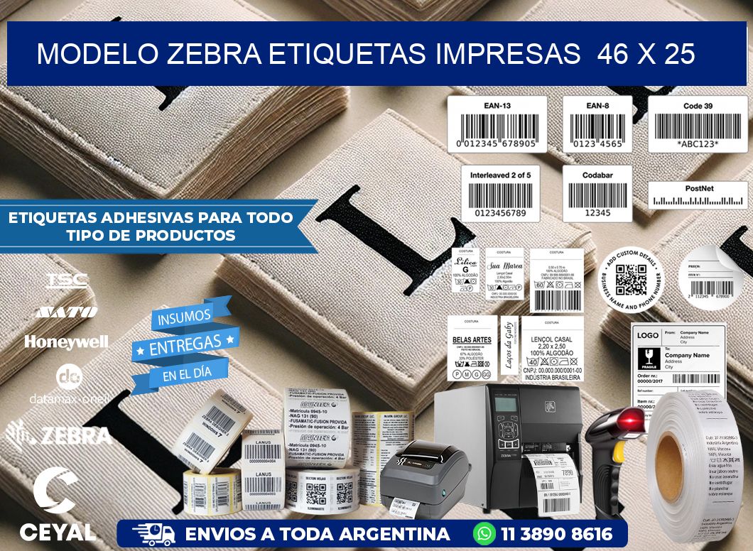 MODELO ZEBRA ETIQUETAS IMPRESAS  46 x 25