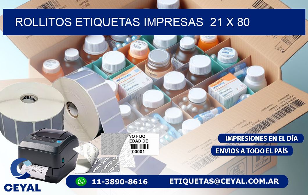 ROLLITOS ETIQUETAS IMPRESAS  21 x 80