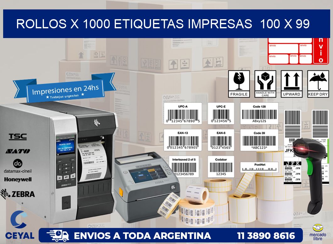 ROLLOS X 1000 ETIQUETAS IMPRESAS  100 x 99