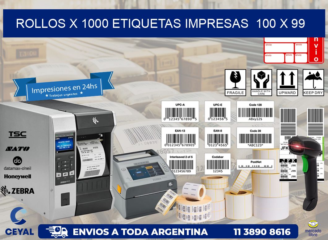ROLLOS X 1000 ETIQUETAS IMPRESAS  100 x 99
