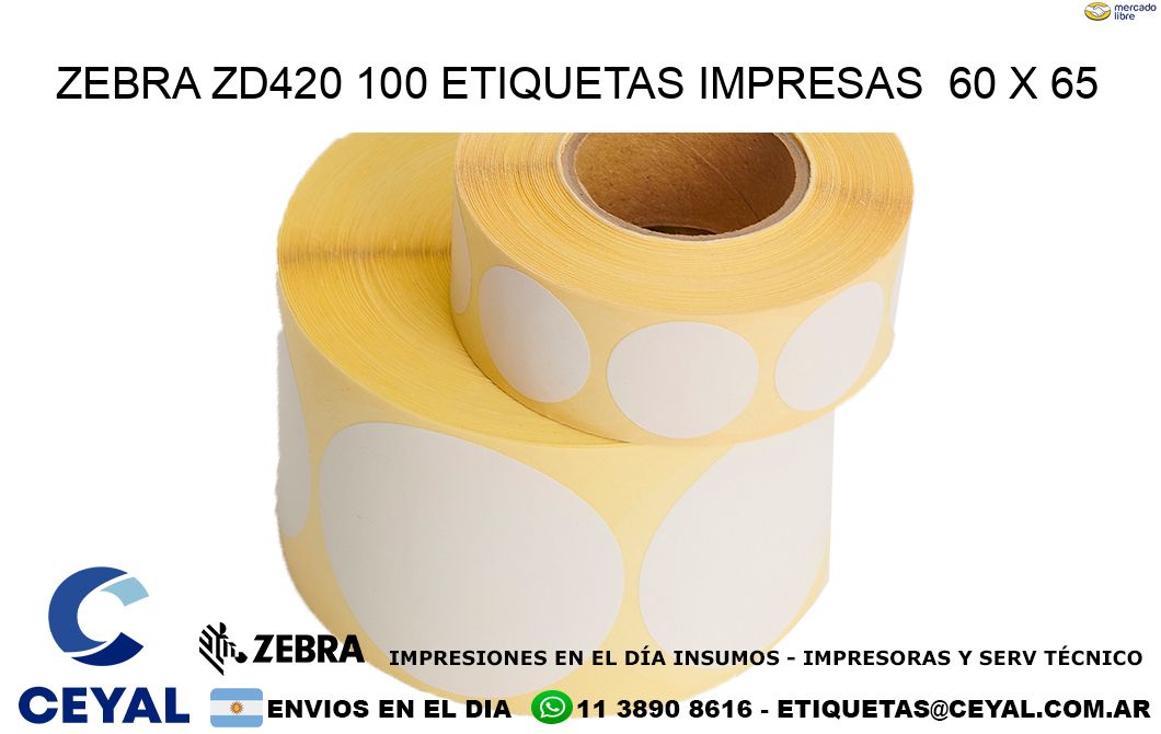 ZEBRA ZD420 100 ETIQUETAS IMPRESAS  60 x 65