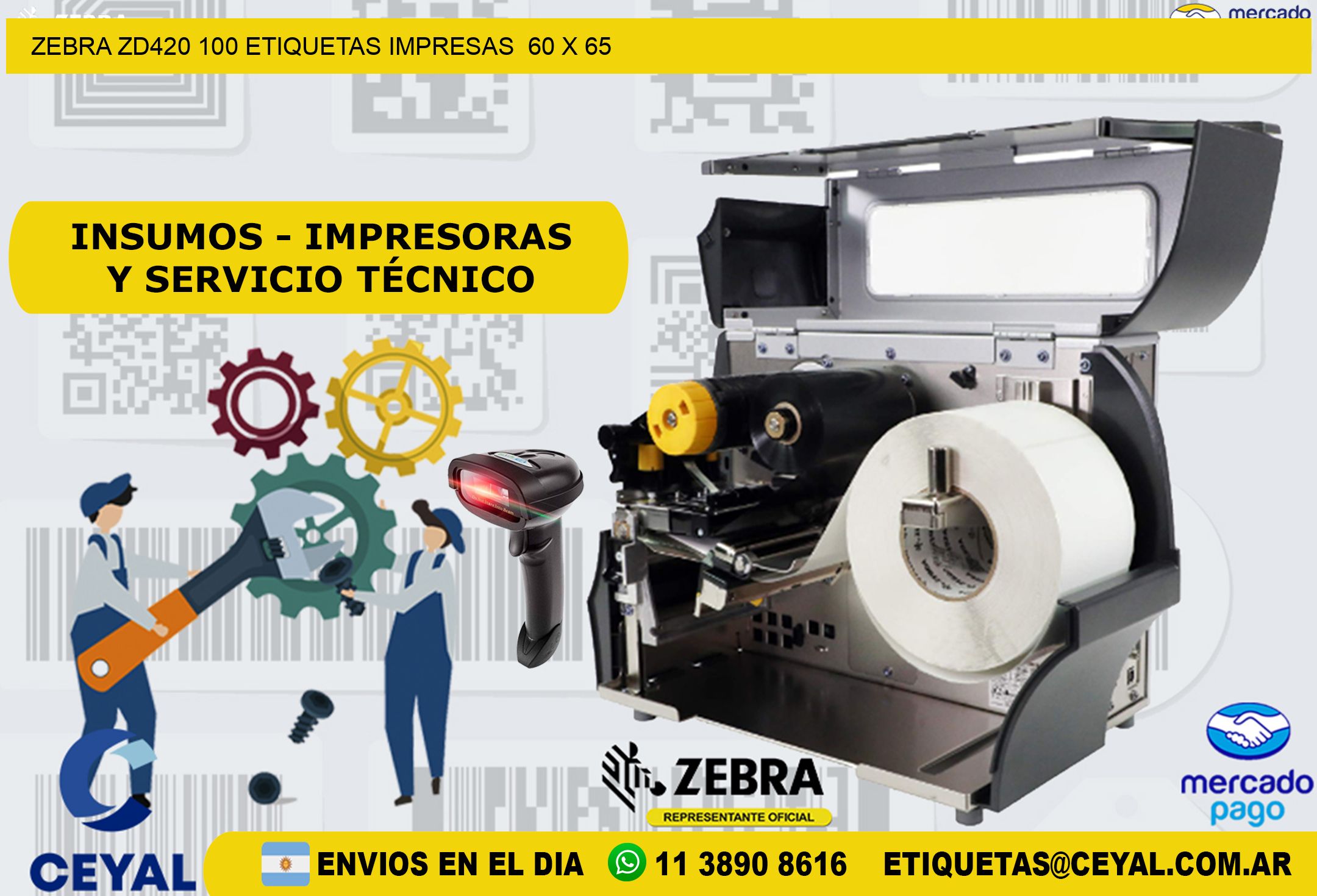 ZEBRA ZD420 100 ETIQUETAS IMPRESAS  60 x 65