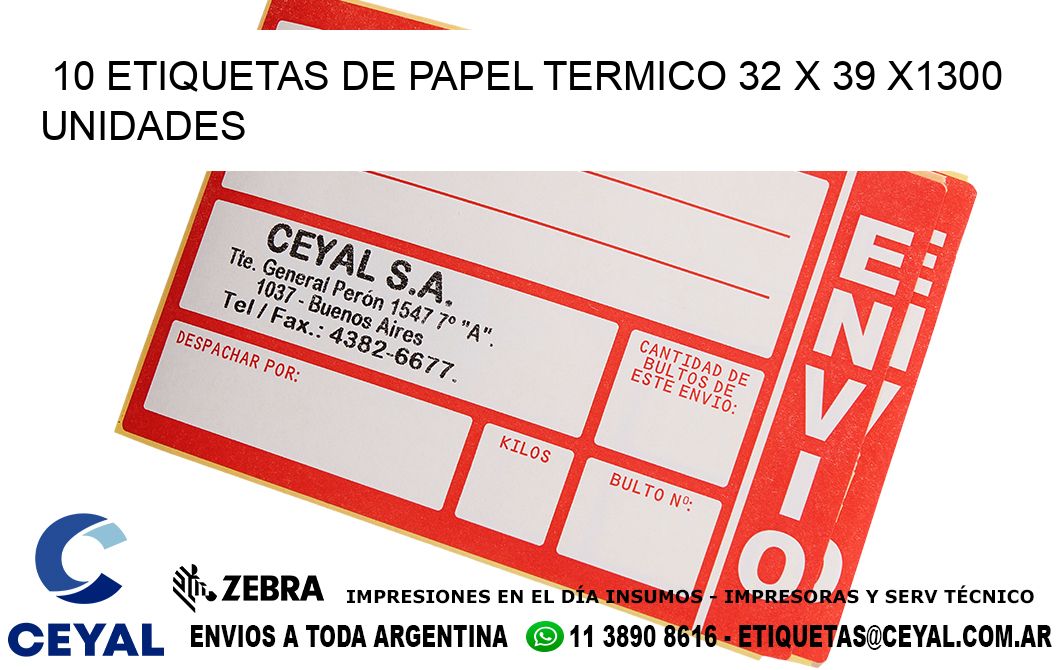 10 ETIQUETAS DE PAPEL TERMICO 32 x 39 X1300 UNIDADES