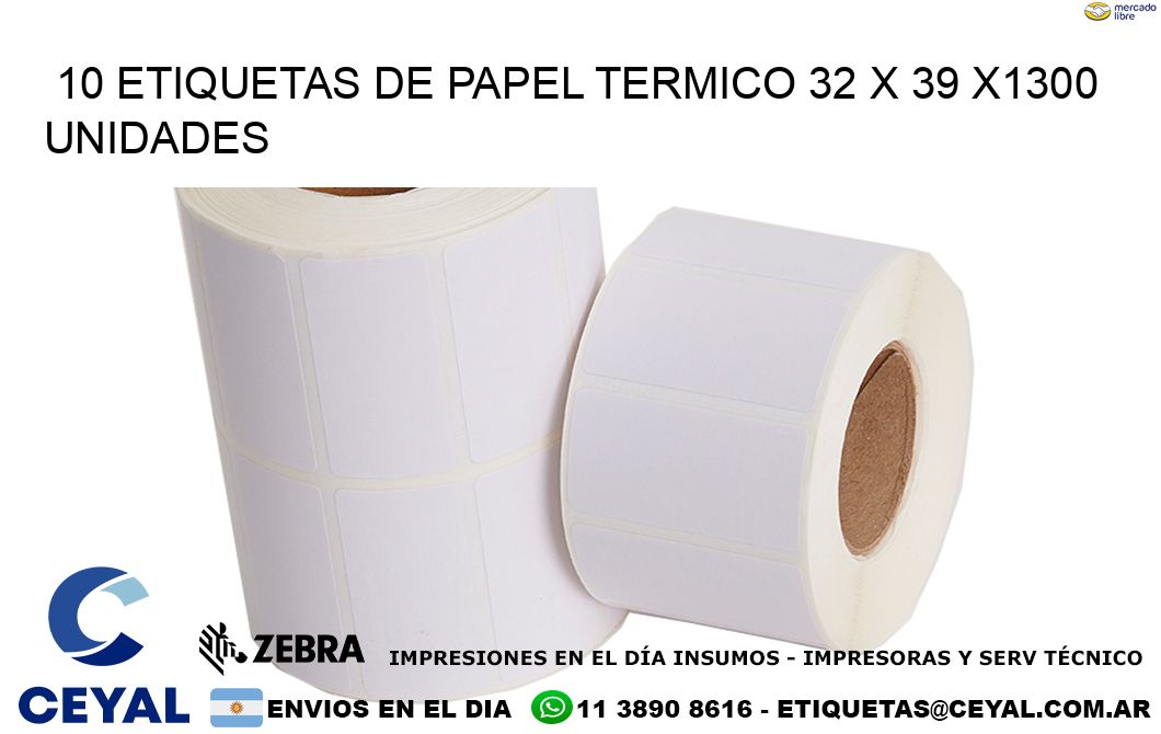 10 ETIQUETAS DE PAPEL TERMICO 32 x 39 X1300 UNIDADES