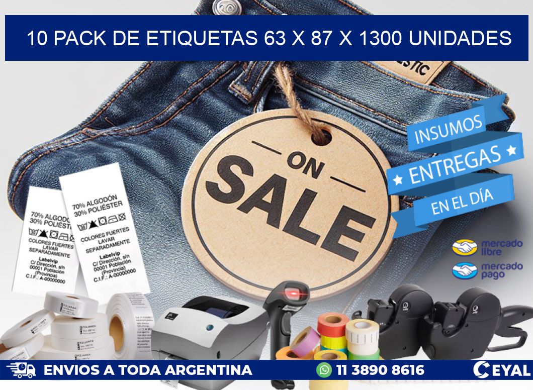 10 PACK DE ETIQUETAS 63 x 87 X 1300 UNIDADES