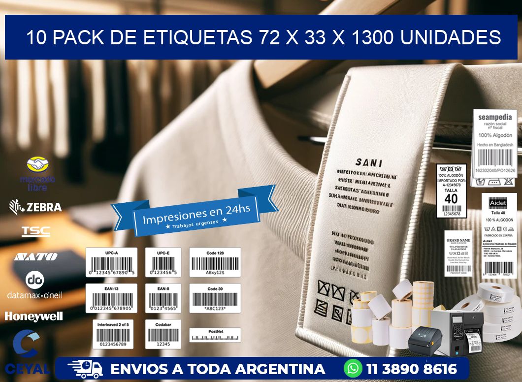 10 PACK DE ETIQUETAS 72 x 33 X 1300 UNIDADES