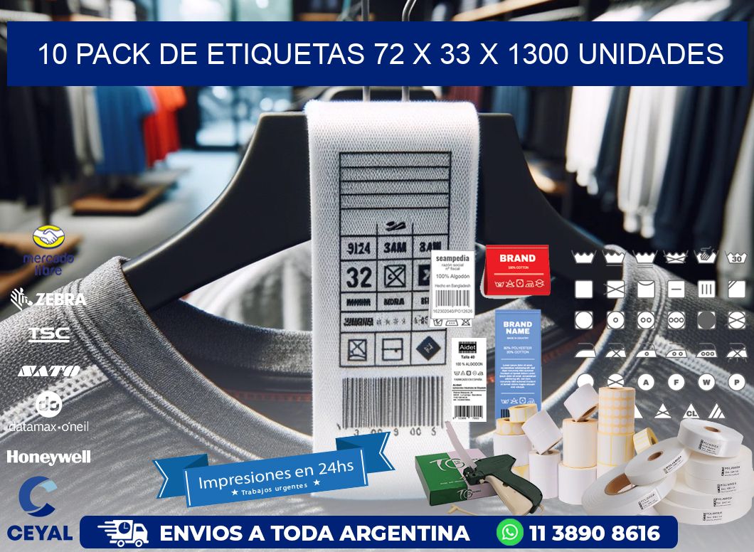 10 PACK DE ETIQUETAS 72 x 33 X 1300 UNIDADES