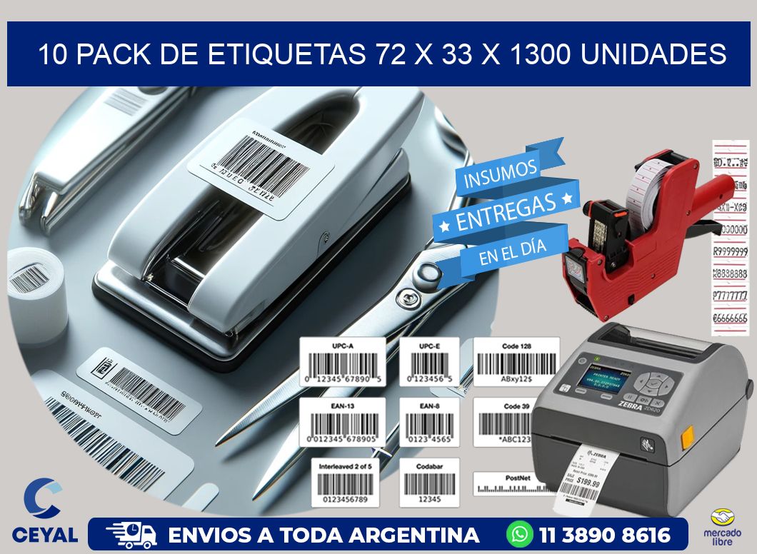 10 PACK DE ETIQUETAS 72 x 33 X 1300 UNIDADES