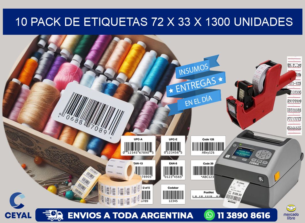 10 PACK DE ETIQUETAS 72 x 33 X 1300 UNIDADES