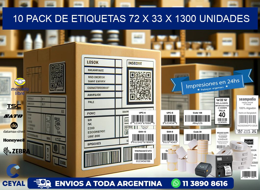 10 PACK DE ETIQUETAS 72 x 33 X 1300 UNIDADES