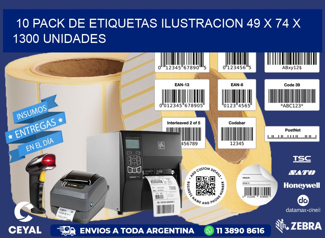 10 PACK DE ETIQUETAS ILUSTRACION 49 x 74 X 1300 UNIDADES