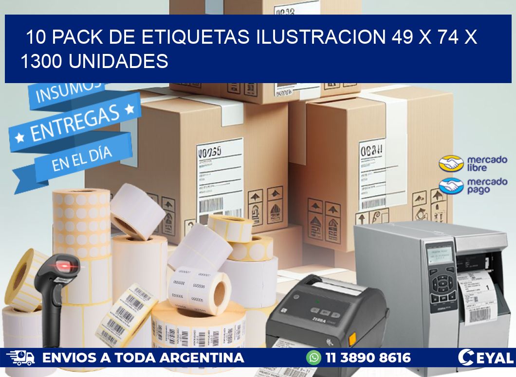 10 PACK DE ETIQUETAS ILUSTRACION 49 x 74 X 1300 UNIDADES