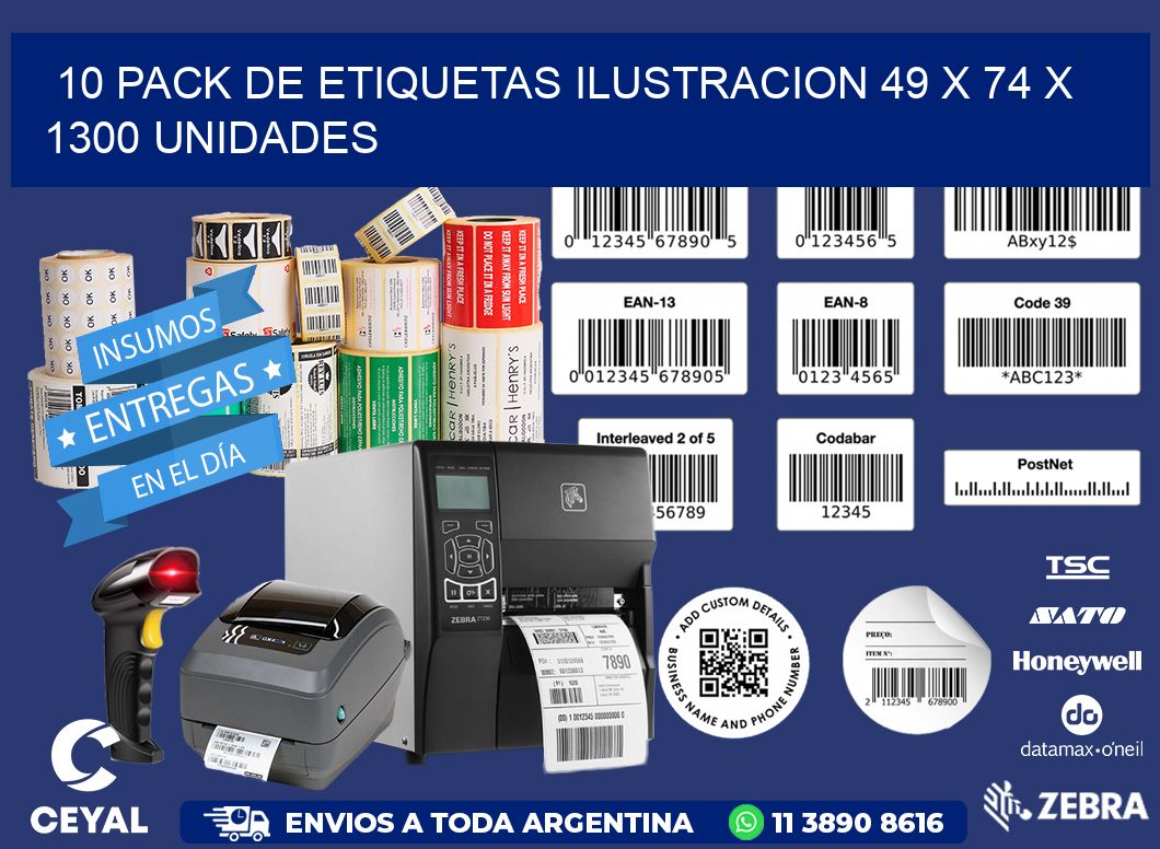 10 PACK DE ETIQUETAS ILUSTRACION 49 x 74 X 1300 UNIDADES