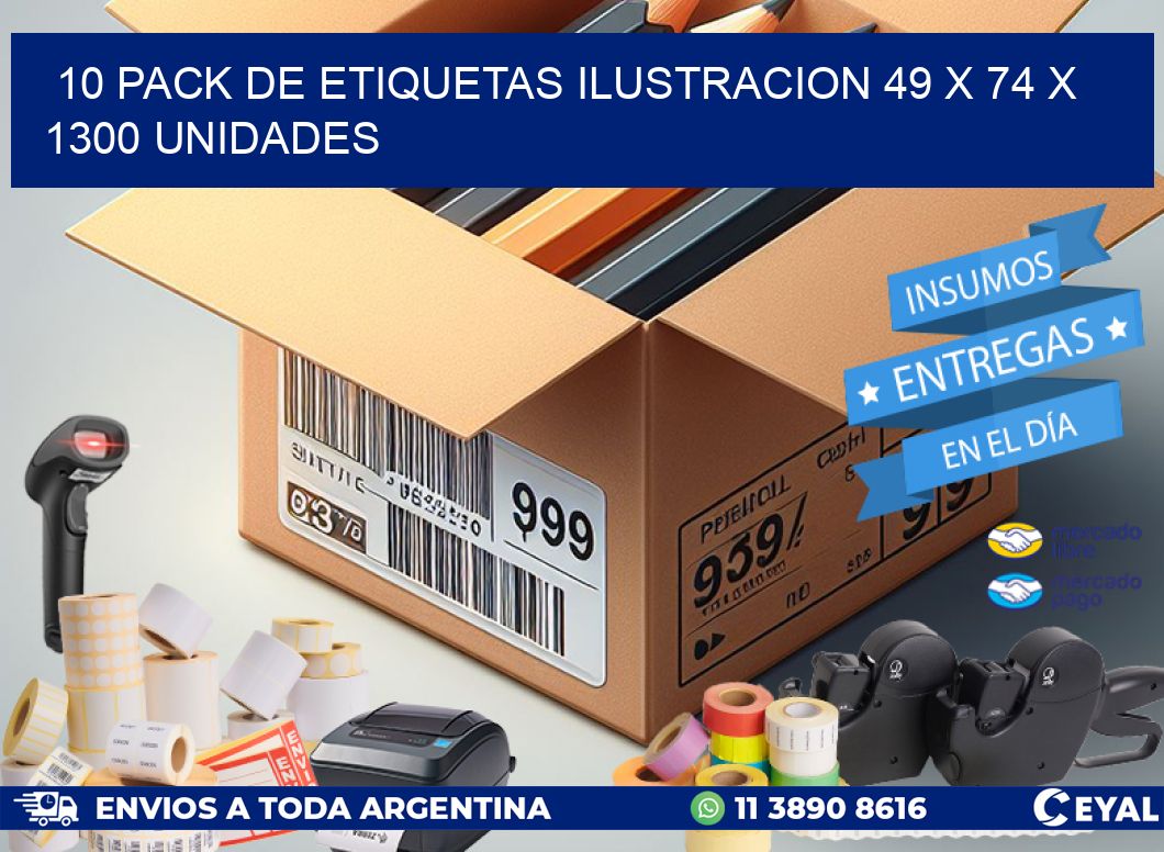 10 PACK DE ETIQUETAS ILUSTRACION 49 x 74 X 1300 UNIDADES