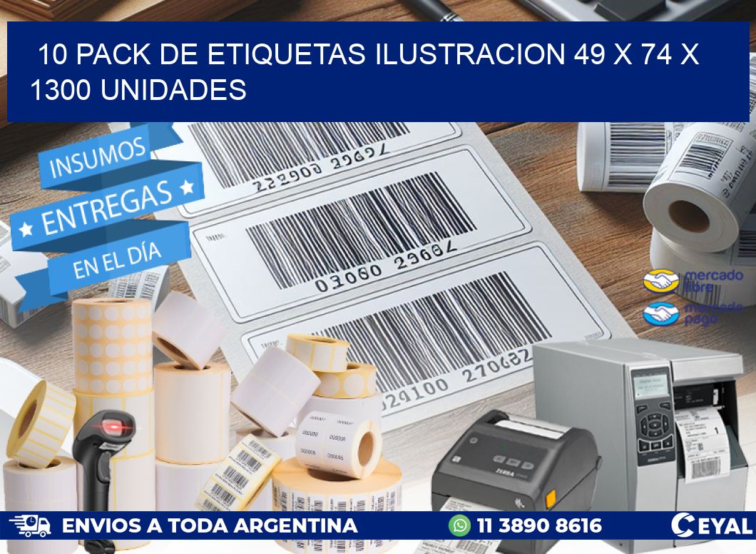 10 PACK DE ETIQUETAS ILUSTRACION 49 x 74 X 1300 UNIDADES