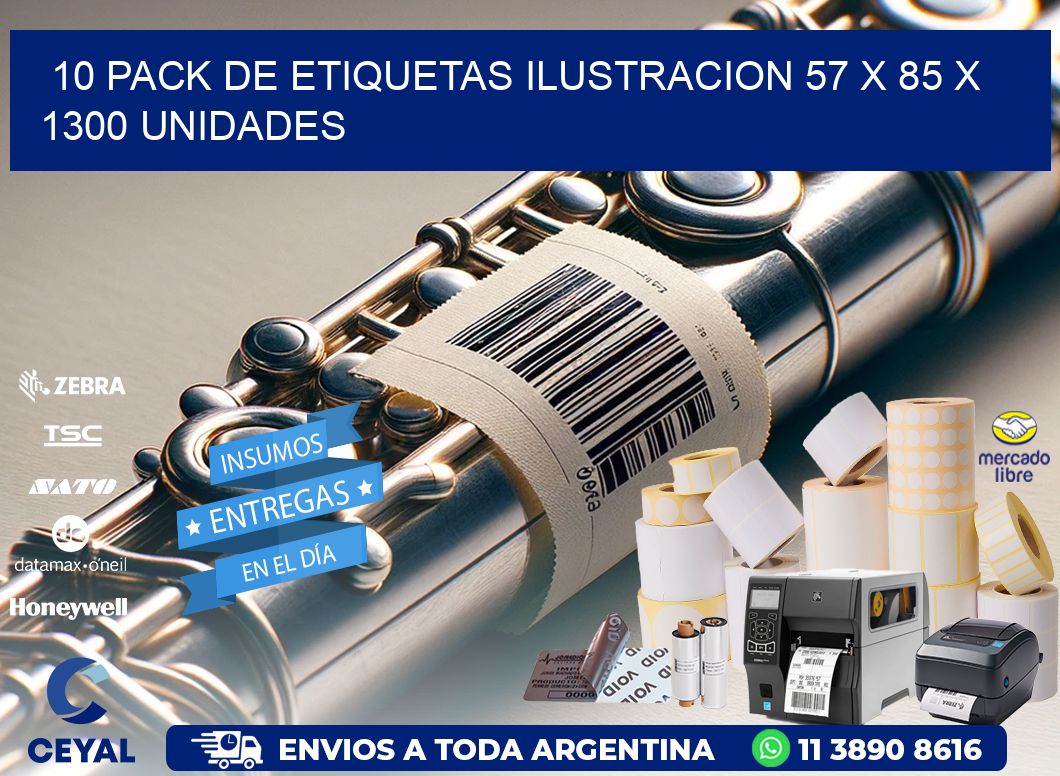 10 PACK DE ETIQUETAS ILUSTRACION 57 x 85 X 1300 UNIDADES