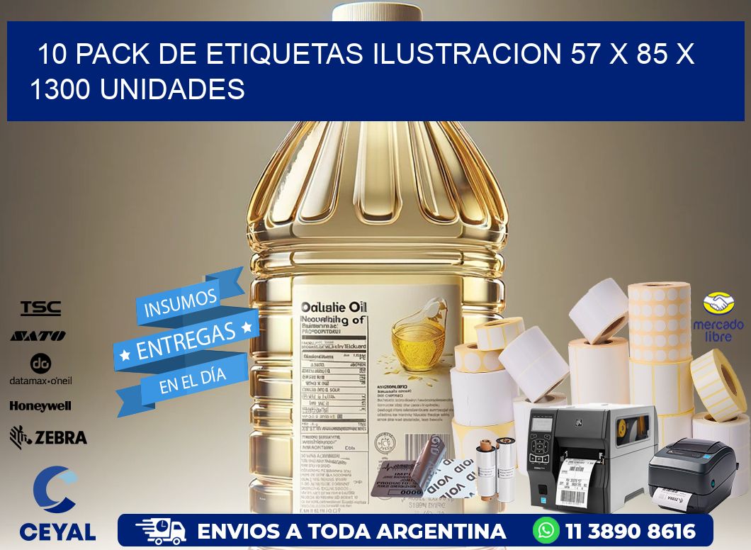 10 PACK DE ETIQUETAS ILUSTRACION 57 x 85 X 1300 UNIDADES