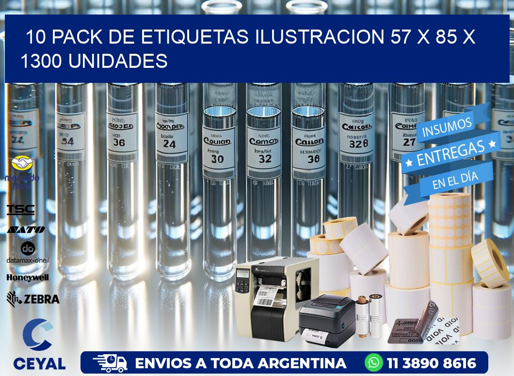 10 PACK DE ETIQUETAS ILUSTRACION 57 x 85 X 1300 UNIDADES