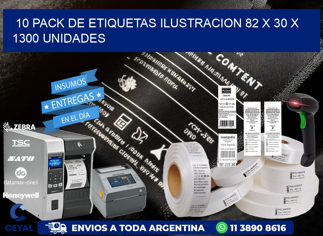 10 PACK DE ETIQUETAS ILUSTRACION 82 x 30 X 1300 UNIDADES