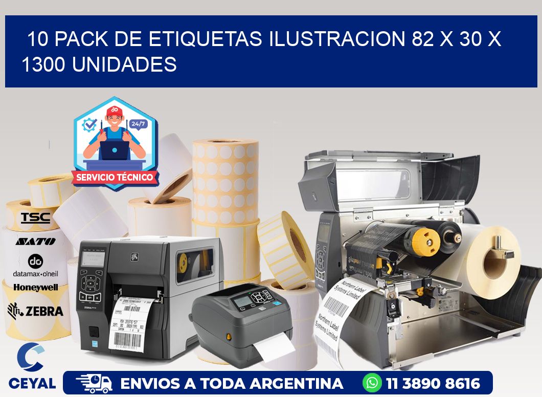 10 PACK DE ETIQUETAS ILUSTRACION 82 x 30 X 1300 UNIDADES