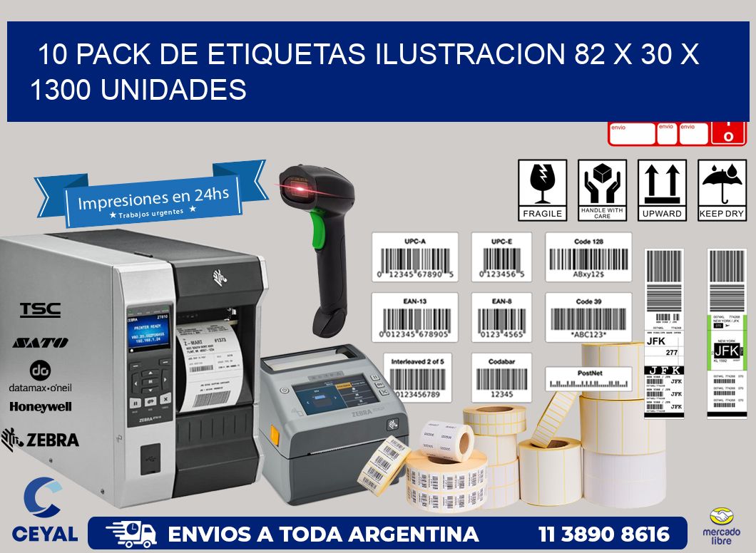 10 PACK DE ETIQUETAS ILUSTRACION 82 x 30 X 1300 UNIDADES