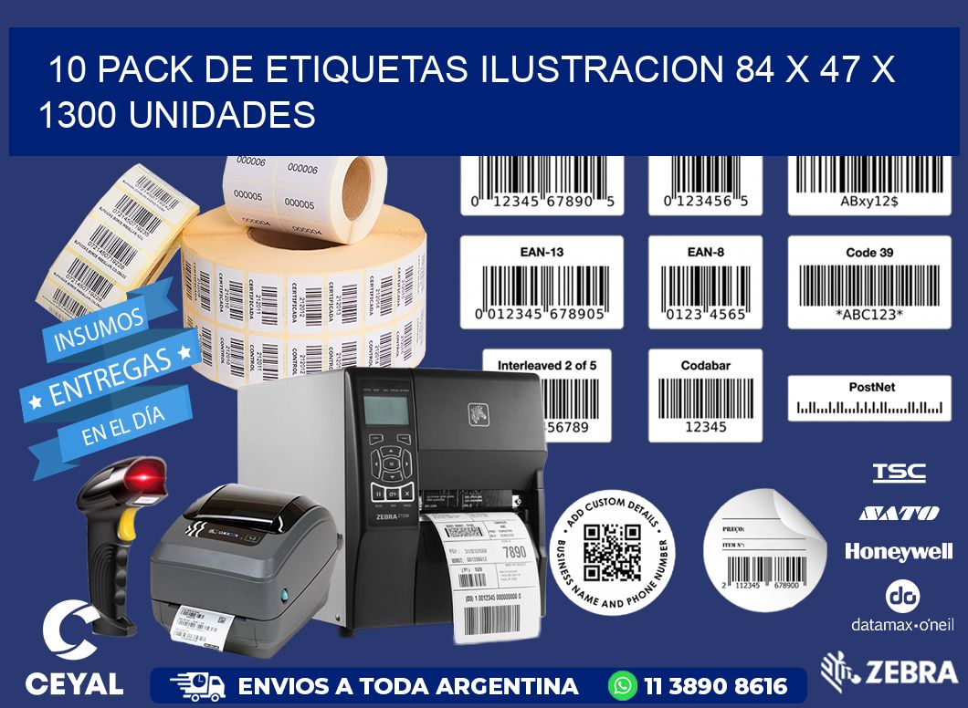 10 PACK DE ETIQUETAS ILUSTRACION 84 x 47 X 1300 UNIDADES