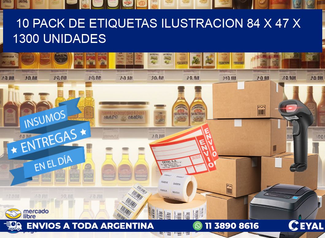 10 PACK DE ETIQUETAS ILUSTRACION 84 x 47 X 1300 UNIDADES