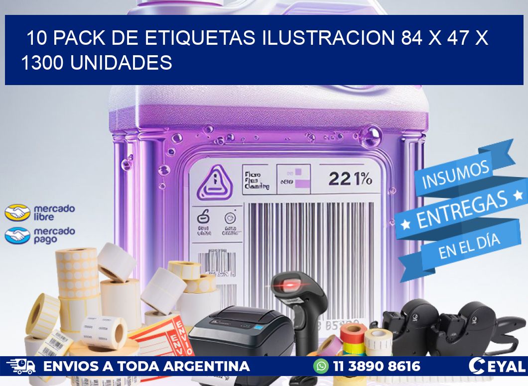 10 PACK DE ETIQUETAS ILUSTRACION 84 x 47 X 1300 UNIDADES