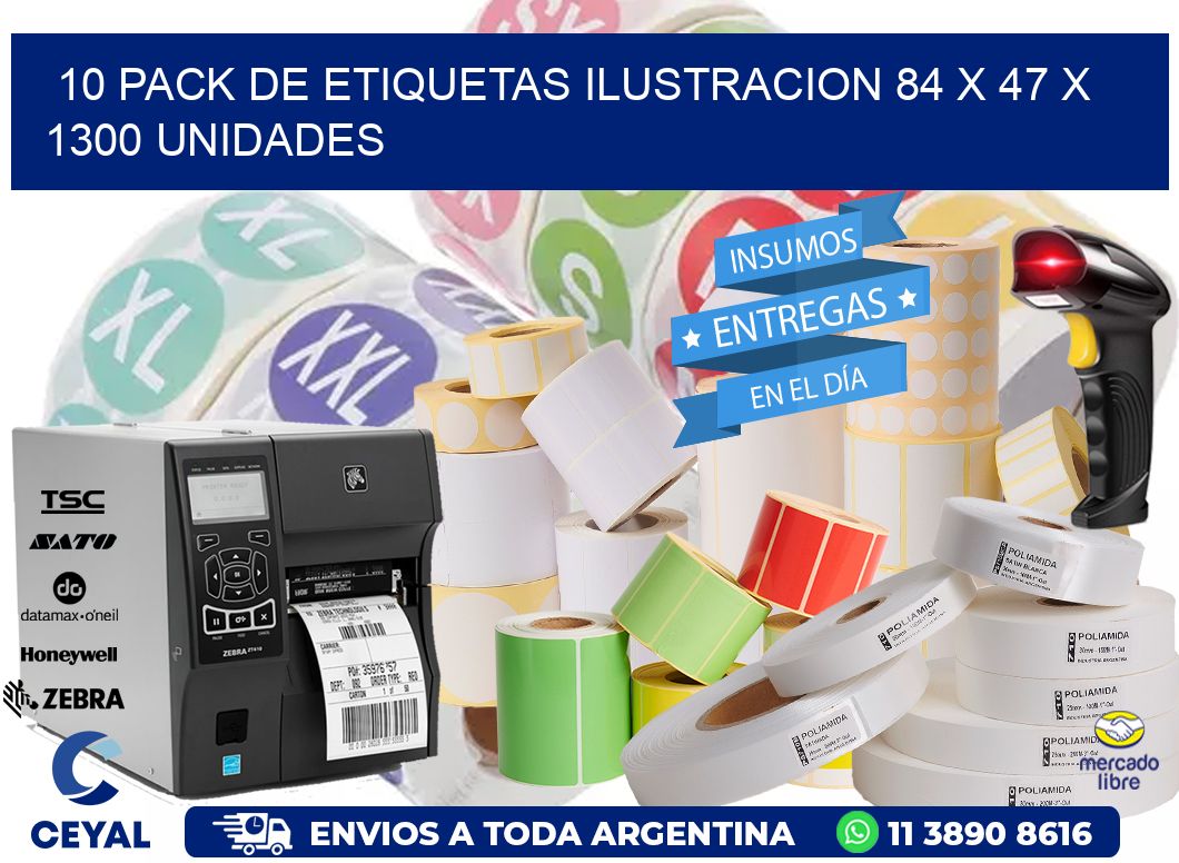 10 PACK DE ETIQUETAS ILUSTRACION 84 x 47 X 1300 UNIDADES