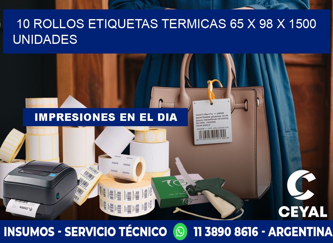 10 ROLLOS ETIQUETAS TERMICAS 65 x 98 X 1500 UNIDADES