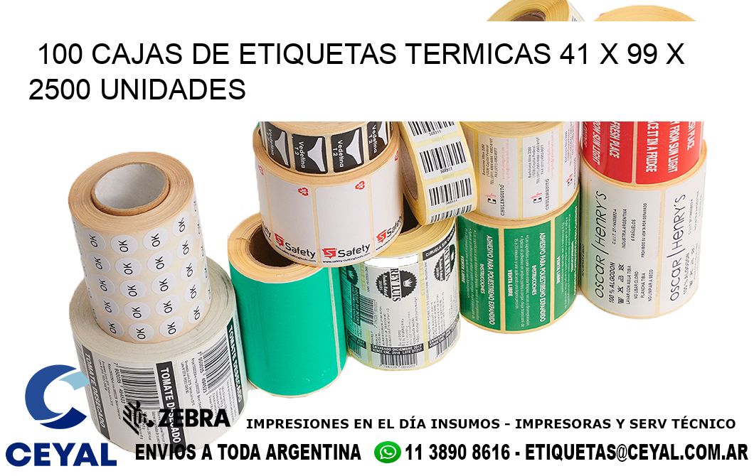 100 CAJAS DE ETIQUETAS TERMICAS 41 x 99 X 2500 UNIDADES