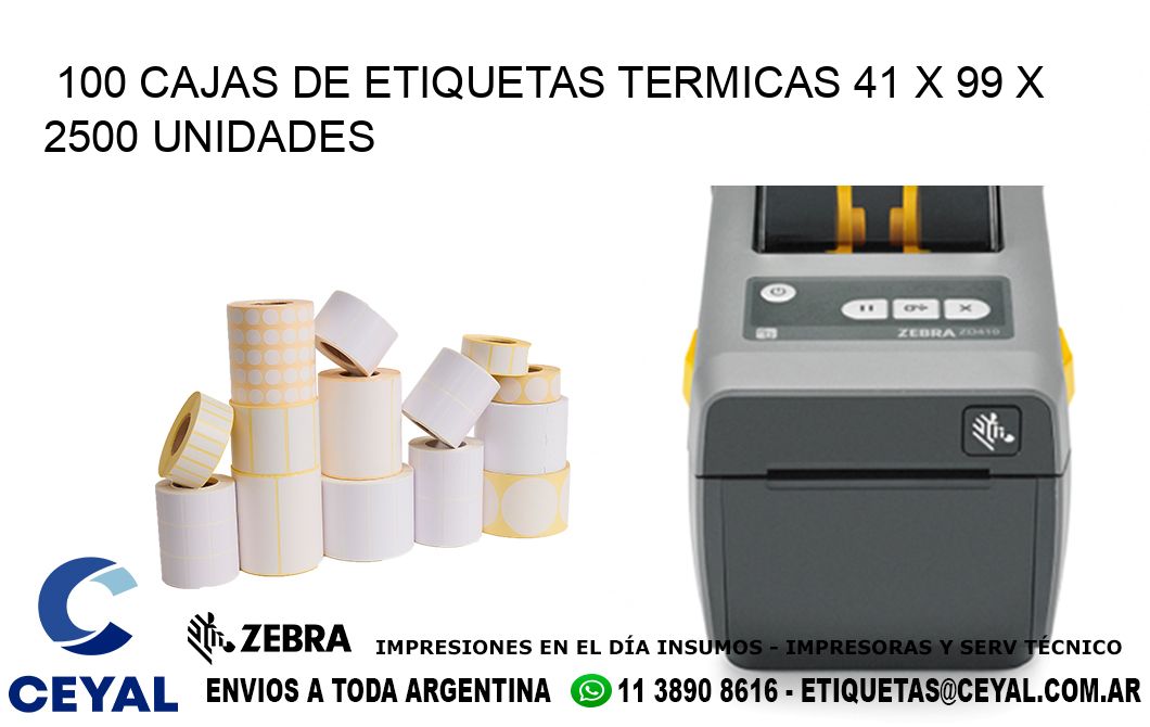 100 CAJAS DE ETIQUETAS TERMICAS 41 x 99 X 2500 UNIDADES
